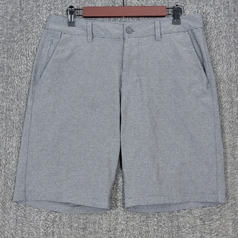 Hang Ten Hybrid Board Shorts Mens 32 Heather Gray Striped Drawstring Beach Surf